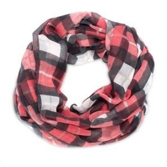 Thirty-One Check Mate Avenue Scarf Black Red White Plaid - Picture 1 of 6